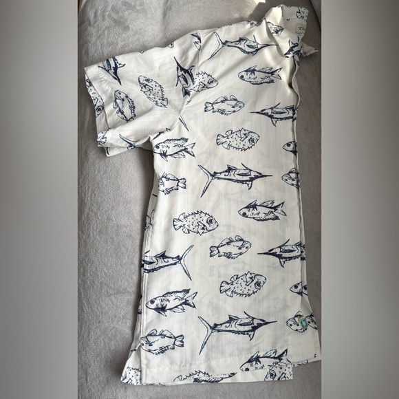 Caribbean White and Black Casual Button Down Shirt with Nautical Fish Pattern - Picture 14 of 15